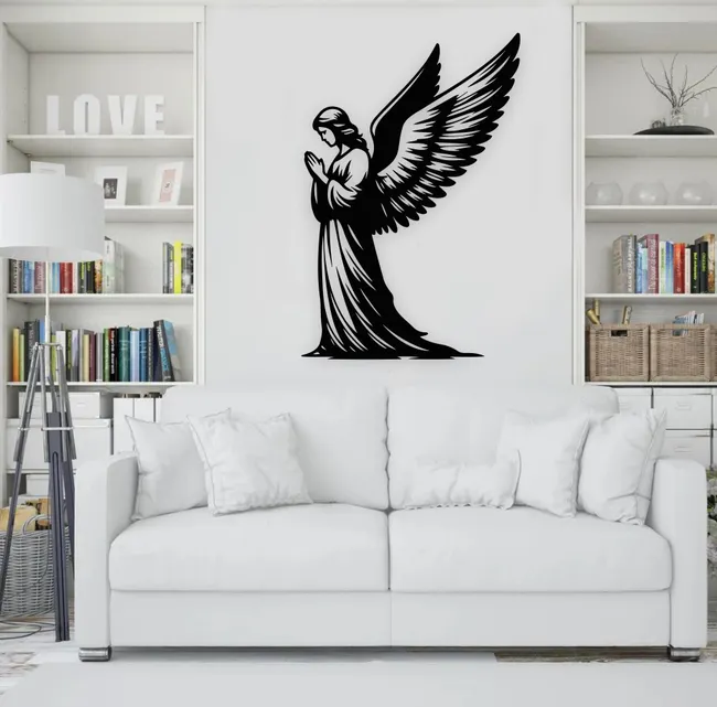 Anjo Orando Decoração de Parede - MDF Cor Preta 40x55cm 3mm