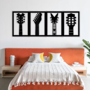 Decoração de Parede Guitarra - MDF Cor Preta 20x25cm 3mm