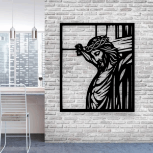Jesus Cristo na Cruz decoração de parede MDF 3mm - Cor Preta 40x50cm 3mm