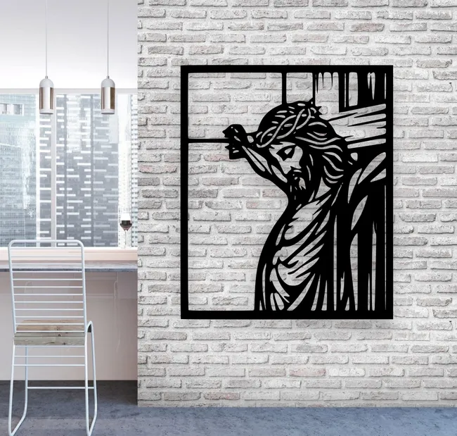 Jesus Cristo na Cruz decoração de parede MDF 3mm - Cor Preta 40x50cm 3mm