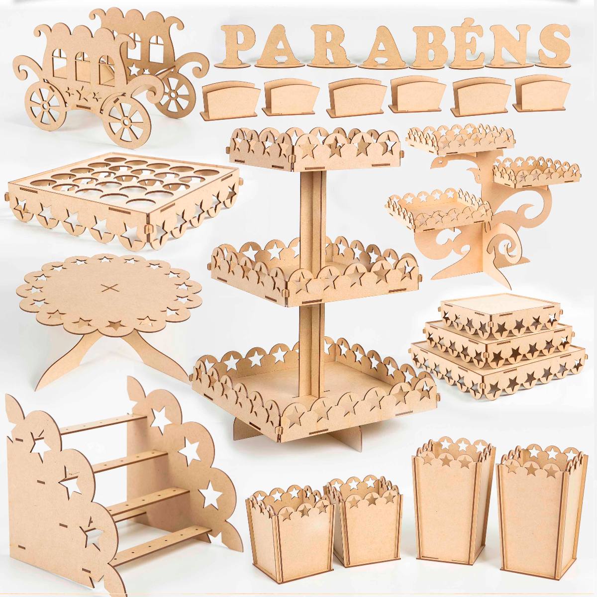Kit Festa Decoração Estrela - MDF Luxo 27 Peças